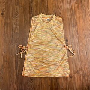 Swimsuit cover. Mostly orange with multicolored rows. Size S